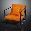 Stylish Modern Orange Accent Chair With Black Metal Frame Soft Cushion And Pillow