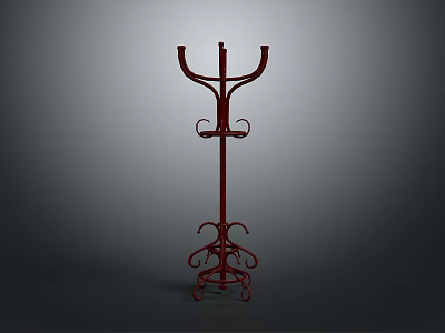 Red Decorative Coat Rack With Hanging Hooks And Ornate Base For Clothing Storage 3d model