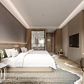 Modern Hotel Room Interior With Large Bed Carpet Window TV And Decorative Painting