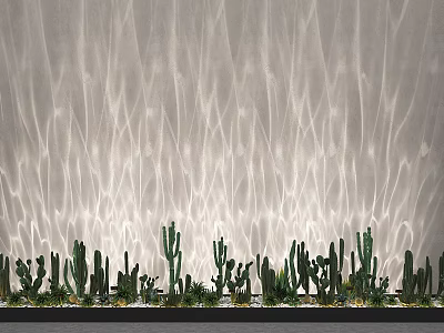 Decorative Lights Creating Wave Like Light Patterns On Wall With Green Cactus Plants 3d model