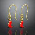 Elegant Gold Chain Drop Earrings With Red Flame Shaped Pendant