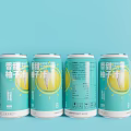Sweet Grapefruit Flavored Canned Beverage With Blue Green Cans And Fruit Pattern 3d model