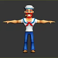 Cartoon Sailor Game Movie Character With Arms Outstretched White Hat Red Bowtie And Blue Pants