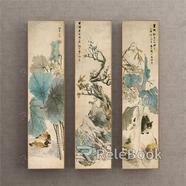 New Chinese Landscape Painting Brown Commercial Space Lotus model