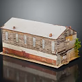 Old Wooden Cottage With Weathered Walls White Roof Multiple Windows And Small Green Plant