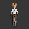 Anthropomorphic Fox Character 3D Model With White Shirt Blue Tie Mask Grey Pants And Gloves