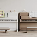 Stylish White And Brown Pianos With Music Sheets Benches Green Plants And Decorations