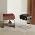 Modern Bedside Tables With Walnut Wood And Black Leather Metal Frames Decorative Vase And Books