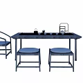 Traditional Tea Table and Chairs With Teapot Cups and Curved Armrest Wooden Design