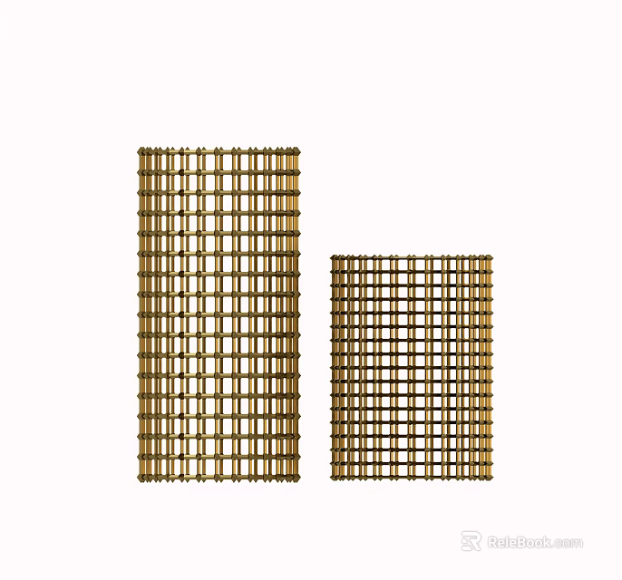 Golden Grid Pattern Rectangular Ornament Decoration Set with Large and Small Pieces 3d model