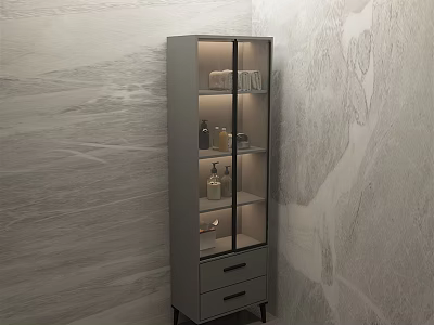 Modern Gray Storage Cabinet With Glass Door Shelves And Drawers For Home Interior 3d model