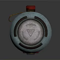 Silver Cylindrical Chemical Weapon Device With Red Warning Sign And Asbestos Content