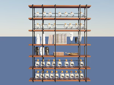 Modern Wine Cabinet With Multi tiered Shelves Displaying Wine Bottles And Decorative Items 3d model