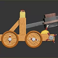 Medieval Catapult Weapon With Wooden Structure Wheels Red Components And Metal Parts