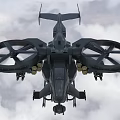 Black Armed Military Helicopter With Weapon Systems Flying In Clouds