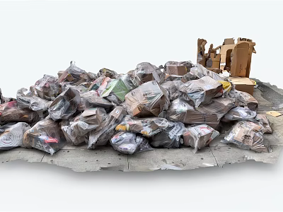 Heap of Garbage With Plastic Bags And Cardboard Boxes On Concrete Ground 3d model