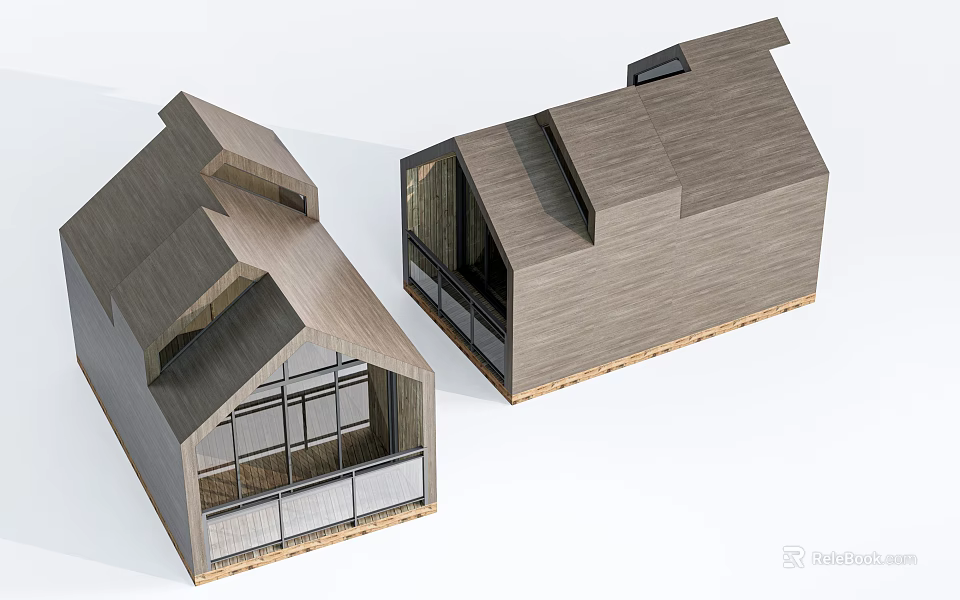 Modern Wooden House Architectural Model With Sloped Roof Wooden Siding And Large Glass Windows 3d model 