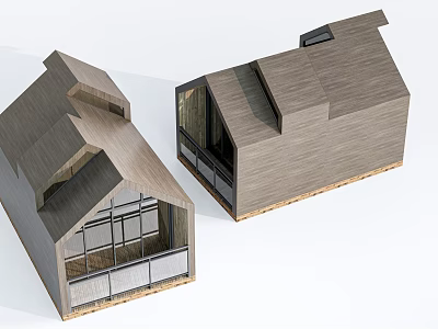 Modern Wooden House Architectural Model With Sloped Roof Wooden Siding And Large Glass Windows 3d model