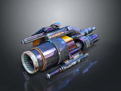 Futuristic Mechanical Device Featuring Metallic Cylindrical Components With Vibrant Colors And Detailed Textures 3d model