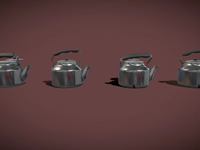 Four Shiny Silver Cups Arranged On Brown Background With Metallic Finish 3d model