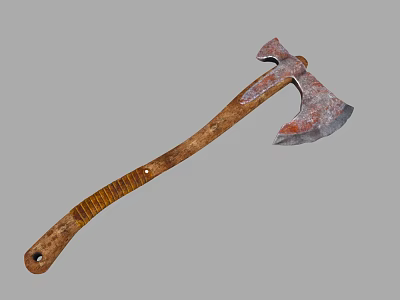 Vintage Rusty Axe With Carved Wooden Handle And Metal Head Design 3d model