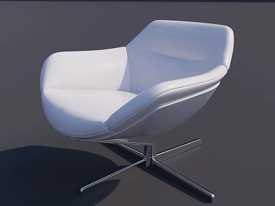 Modern White Leather Lounge Chair with Curved Backrest and Metal Cross Base 3d model