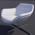 Modern White Leather Lounge Chair with Curved Backrest and Metal Cross Base