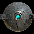 Spherical Metallic Space Station With Ring Structure And Illuminated Surface Details