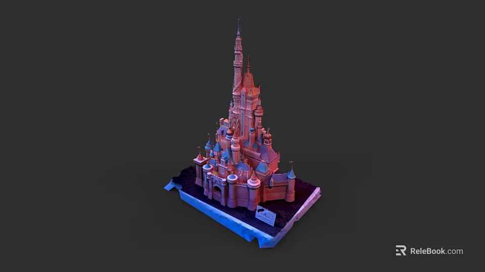 Stunning Garden Landscape Featuring Castle Architecture And Illuminated Spires Design 3d model 