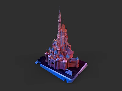 Stunning Garden Landscape Featuring Castle Architecture And Illuminated Spires Design 3d model