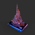 Stunning Garden Landscape Featuring Castle Architecture And Illuminated Spires Design