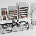 Stainless Steel Modern Kitchen Appliances Including Ovens Refrigerators And Display Cases