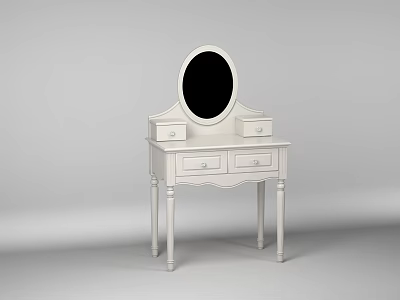 Elegant White Dressing Table with Oval Mirror and Drawer Storage for Bedroom 3d model