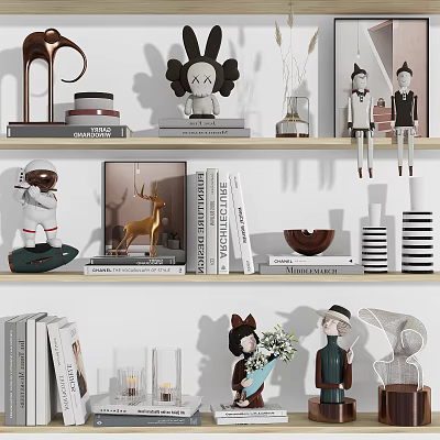 Home Decorative Ornament Combinations With Shelf Display Dolls Animal Sculptures And Vases 3d model
