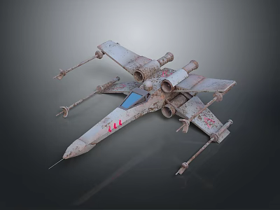 Vintage Weathered Starfighter Model With Red Markings Multiple Engines And Wings 3d model