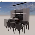 Modern Kitchen Dining Interior With Sleek Sideboard Dining Table Chairs And Pendant Lamp 3d model