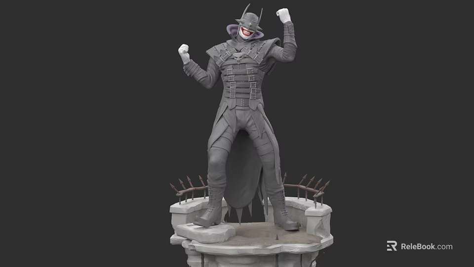 3D Character Model in Armored Suit With Fists Raised on Spiked Stone Pedestal 3d model 