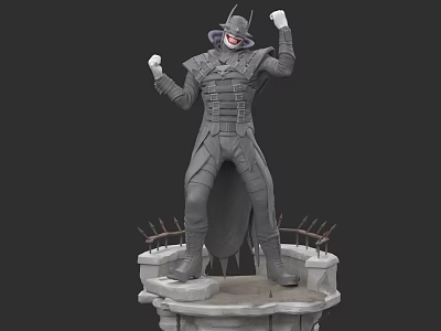 3D Character Model in Armored Suit With Fists Raised on Spiked Stone Pedestal 3d model