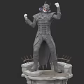 3D Character Model in Armored Suit With Fists Raised on Spiked Stone Pedestal