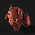 Red Cartoon Monster Character With Horns Wings Big Eyes And Funny Smile