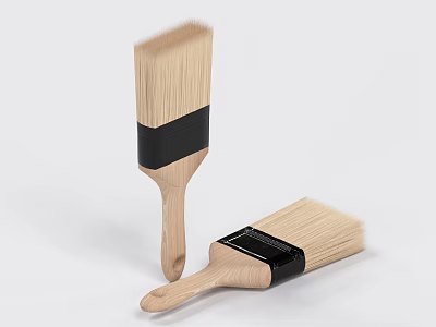 Household Cleaning Brushes With Wooden Handle And Black Bristle Band 3d model