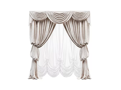 Elegant Pleated Curtains With Sheer Panels And Decorative Tiebacks For Windows 3d model