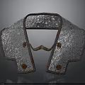 Ancient Silver Scale Armor Weapon For Neck Protection With Brown Riveted Edges