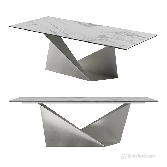 Modern Dining Table With Marble Top And Geometric Metal Base Design 3d model 