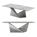 Modern Dining Table With Marble Top And Geometric Metal Base Design 3d model