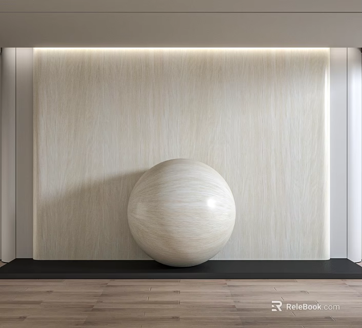 Modern Interior Design With Light Wood Grain Wall Panel And Decorative Sphere 3d model