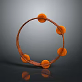 Tambourine Musical Instrument With Circular Metal Frame And Five Orange Pom Poms