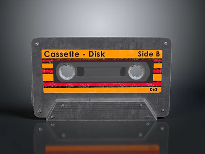 Vintage Cassette Disk With Yellow Label Side B Red Stripes And DJ3 Marking 3d model