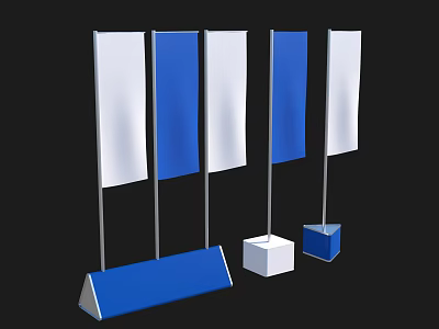 Blue And White Display Banners With Metal Stands And Square Bases 3d model