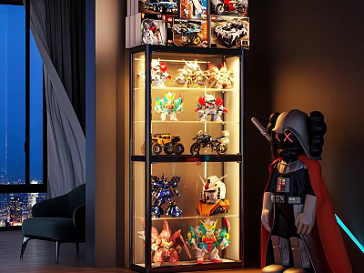 Modern Display Cabinet With Glass Doors And Illuminated Shelves For Collectible Toy Models 3d model